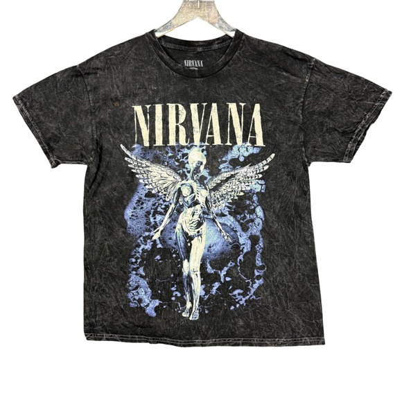 Nirvana Band‎ Tee Mens XL Grey Acid Wash Graphic T-Shirt Angel Retro 90s NWOT - Picture 1 of 7